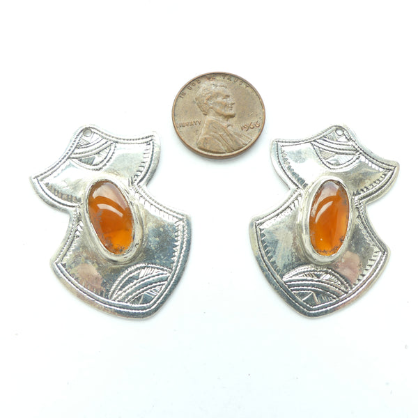Moroccan Silver, Tuareg Pendant with Carnelian, 40x32mm, Sold Individually