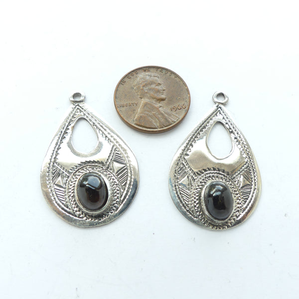 Moroccan Silver, Tuareg Pendants with Stone Cabochon, 33x23mm, Sold Individually