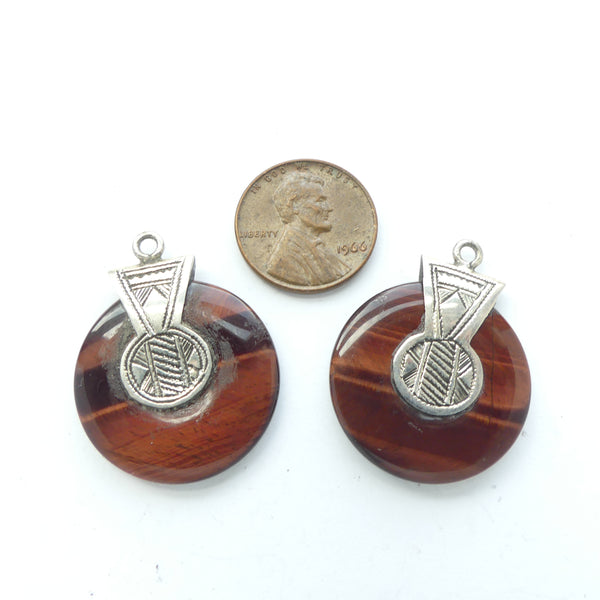Morocco Silver, Tuareg Pendant with Small Jasper Donut, 30mm Long, sold Individually