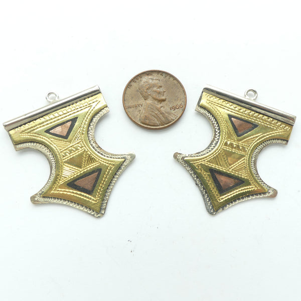 Moroccan Silver with Brass & Copper, Tuareg Pendants, 40x30mm, Sold Individually