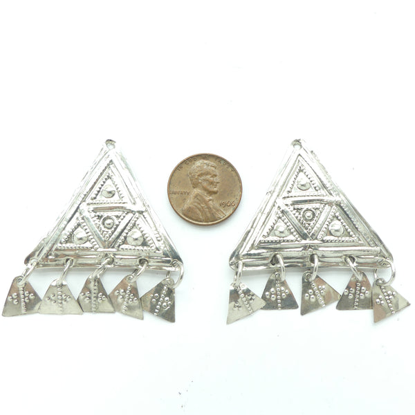 Moroccan Silver, Triangle with Triangles Pendants, 50mm Tall x 44mm Wide, Sold Individually