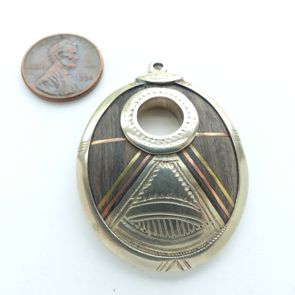 Morocco Silver, Tuareg Pendants with Ebony & Copper, Oval 30x47mm