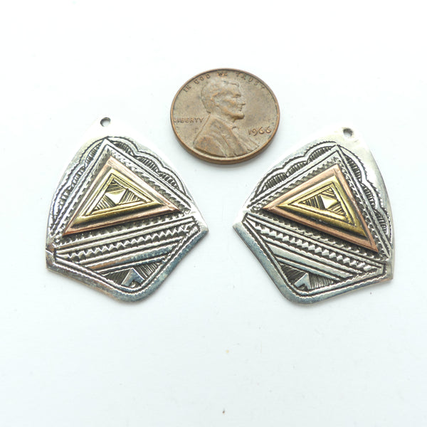 Moroccan Silver w/ Brass & Copper, Tuareg Pendants, 32x25mm, Sold Individually