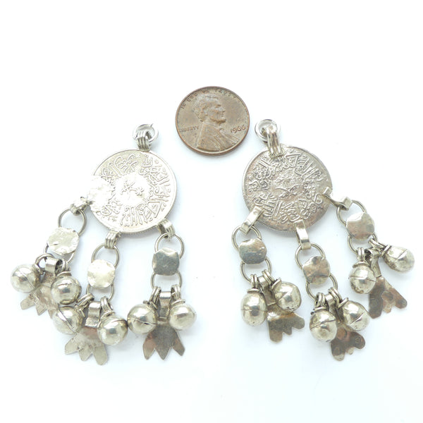 Moroccan Silver Small Pendants with Dangles, 60mm Long, Sold Individually