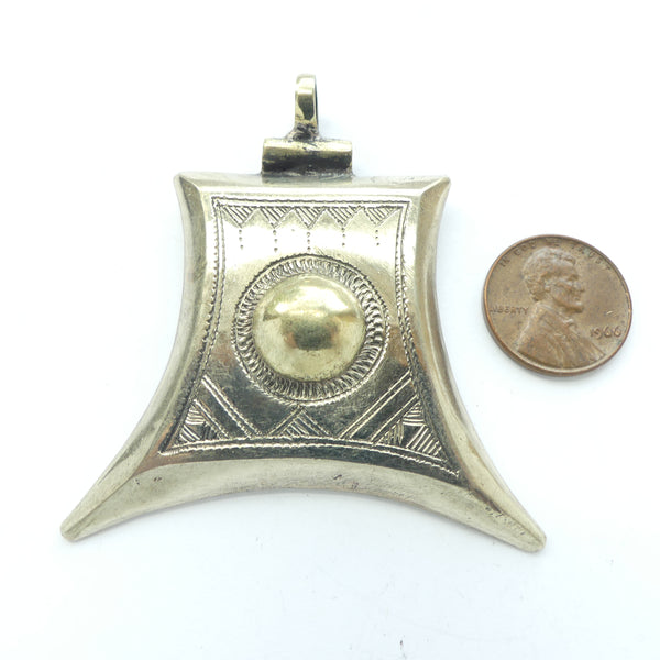 Morocco Silver, Tuareg Rectangular Pendant with Brass, 56x54mm
