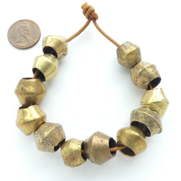 Brass, Large Hole Vintage or Antique Bicones, 8x12mm to 13x15mm, Sold as Set of 12