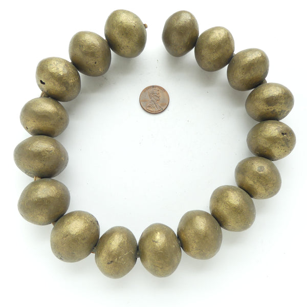 Brass, Vintage Large Oblate Thick Walled, but Hollow Beads, 24x27mm with Slight Variations