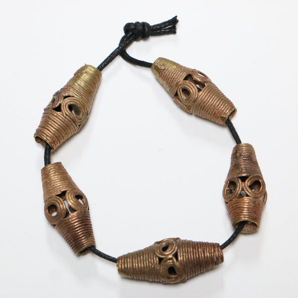 Brass, Lost Wax Cast Beads, Vintage Baoule, Longest 38mm, Set of 5