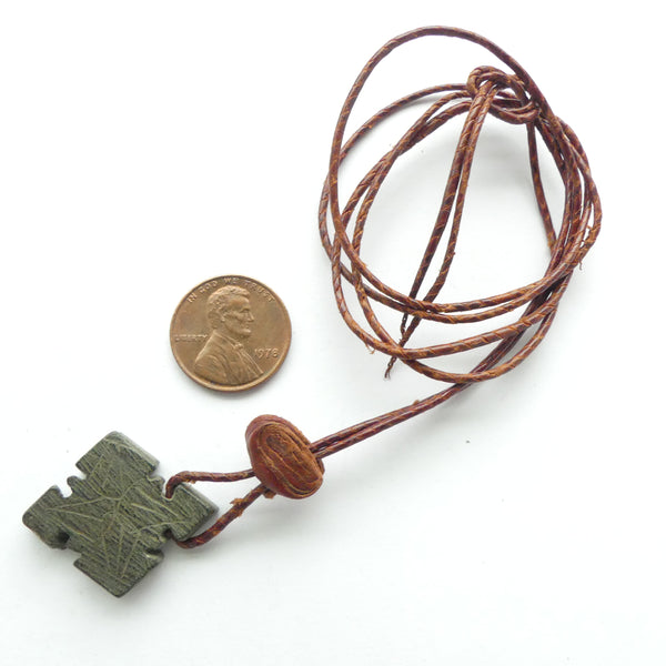 Ethiopian Stone Cross Necklaces on Fine Braided Leather Cord, 18 inches Long