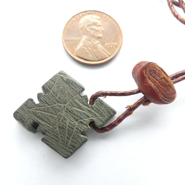 Ethiopian Stone Cross Necklaces on Fine Braided Leather Cord, 18 inches Long