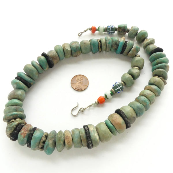 Moroccan Amazonite Beads Necklace, Antique, 21 Inches Long