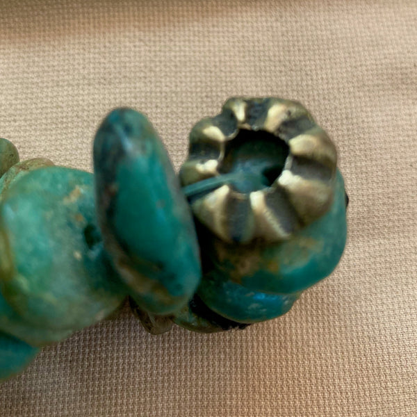 Moroccan Amazonite Beads Necklace, Antique, 21 Inches Long