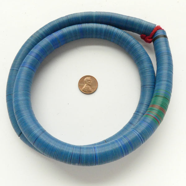 Vinyl Heishi, 14mm Diameter, Blue. on 31-inch Strands