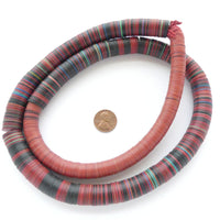 Vinyl Heishi, 11 and 14mm Diameter, Red with Black on 30-inch Strand