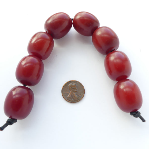 Red Amber, Vintage East African, Oval 28x20mm, Set of 8