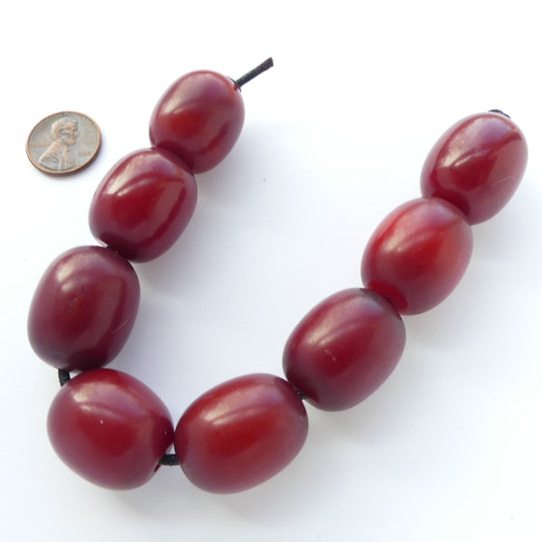 Red Amber, Vintage East African, Oval 27x20mm, Strand of 8