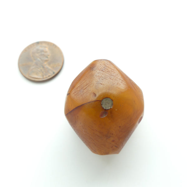 African Amber, Antique Diamond Shaped Carved From Oblate, 30x25mm