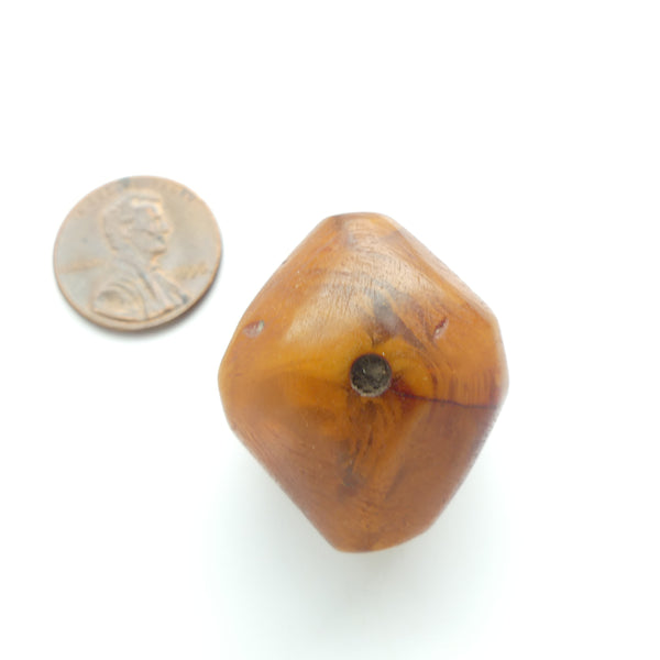 African Amber, Antique Diamond Shaped Carved From Oblate, 30x25mm