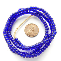 African Vintage Seed Beads, Dark Cobalt Blue Translucent, 3.5mm on 22-inch Strand
