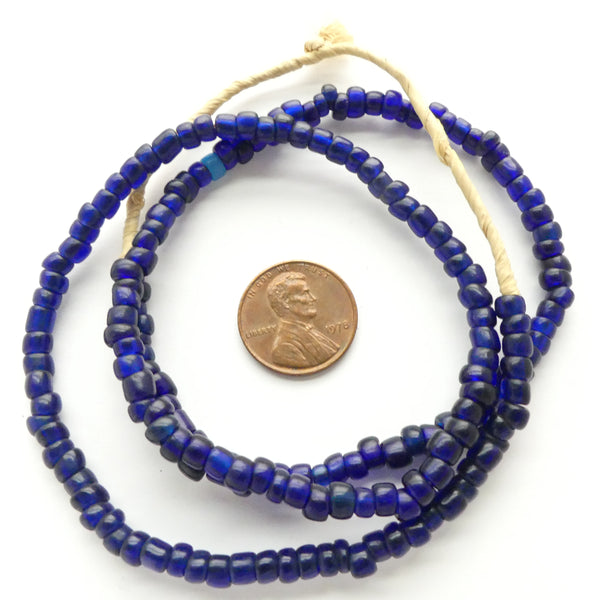 African Antique Seed Bead, Dark Cobalt Blue, Almost 4mm on 20-inch Strand