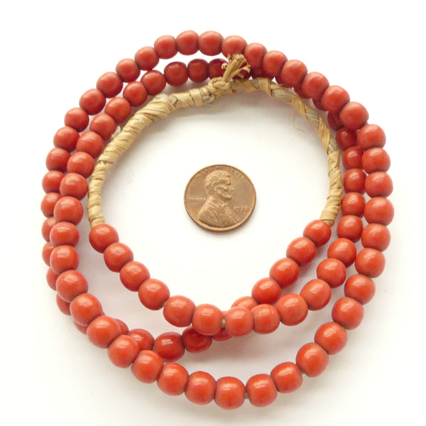 Molded Vintage Czech Glass (Porsser) Beads, Red, 6mm on 23-inch Strand