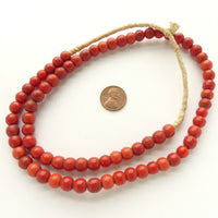 Molded Vintage Czech Glass (Prosser) Beads, Red-Orange, 9mm on 23-inch Strand