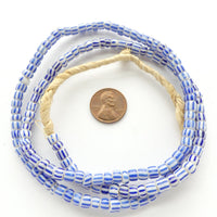 Striped Seed Beads, Antique, Blue on White, 5mm, on 22-inch Strands