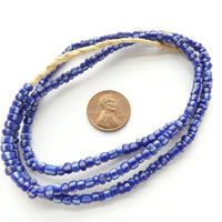 Striped Seed Beads, Antique, White on Blue, 3-4mm on 22-inch Strand