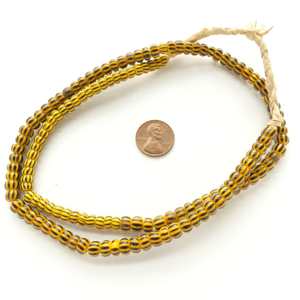 Striped Seed Beads, Antique, Black on Yellow, 6-7mm on 24-inch Strand