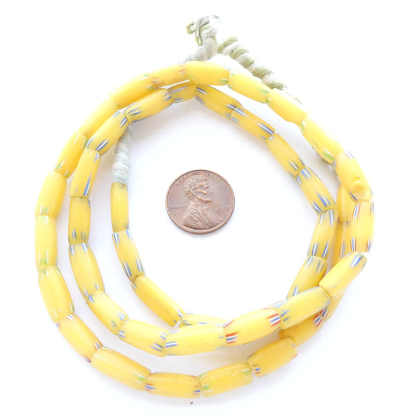 Watermelon Beads, Amber Color Very Worn with Stripes Barely Showing, 23-inch Strand