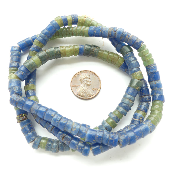 Powderglass, Early 1970s Era Beads, 7mm Diameter, Various Thicknesses, 26-inch Strand