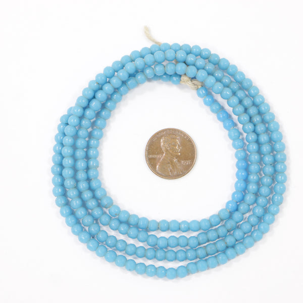 Round, Vintage, Round Czech Glass, Turquoise 4mm on X-Long 32-Inch Strands