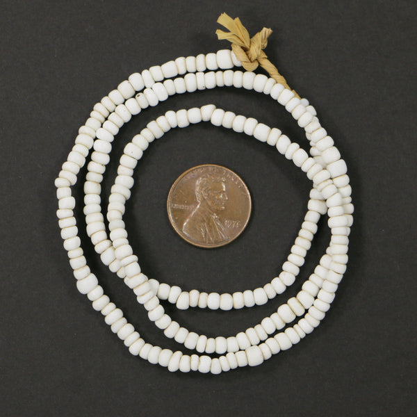 Seed Beads, Vintage White Irregular 3mm Diameter on 19-inch Strand