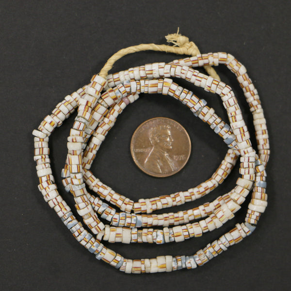 Seed Beads, Vintage, White with Red/Amber Stripes, 4mm Diameter on 24-inch Strands