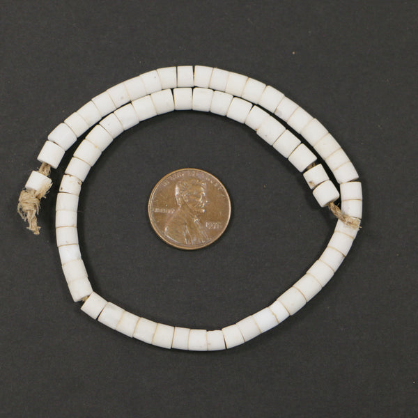 White, Vintage Cylinder Beads, 4x5mm on Broken 22-inch Strand