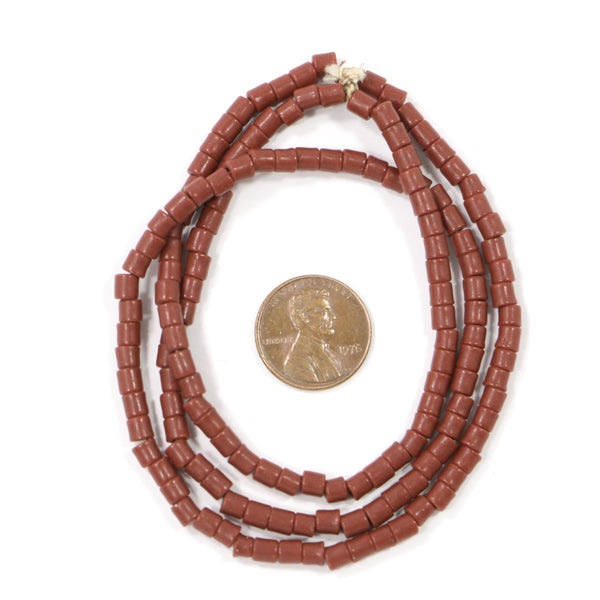Small African Strands, Tubilar Brown Beads, 4x4mm on 22-inch Strand