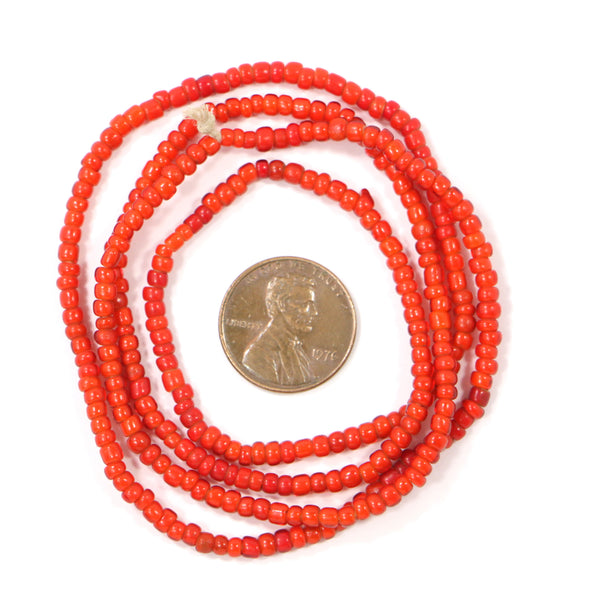 White Hearts, Red-Orange, New, Mini 3mm Diameter on 24-inch Strand