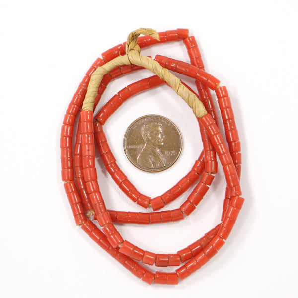 Small African Strands, Tubular, Coral Color, 5x4mmmm on 24-inch Strand