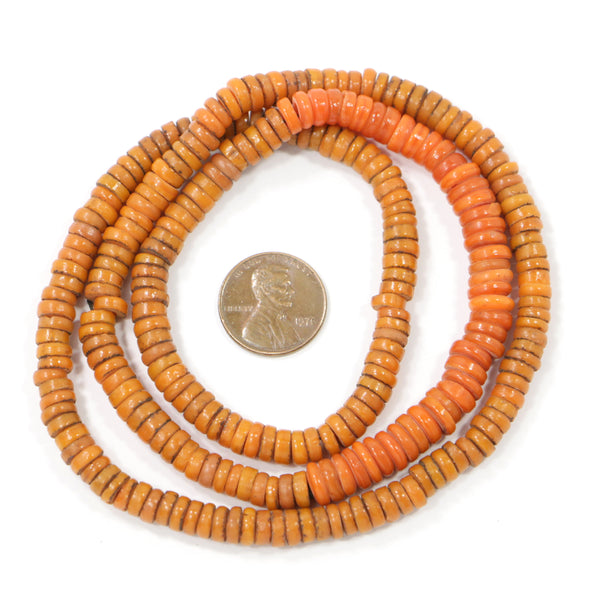 Orange Vintage Glass Slices, 2x6mm on 24-inch Strand