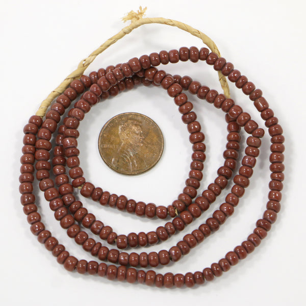 Seed Beads, Vintage, Warm Brick Brown, Strung on 24-inch Strands