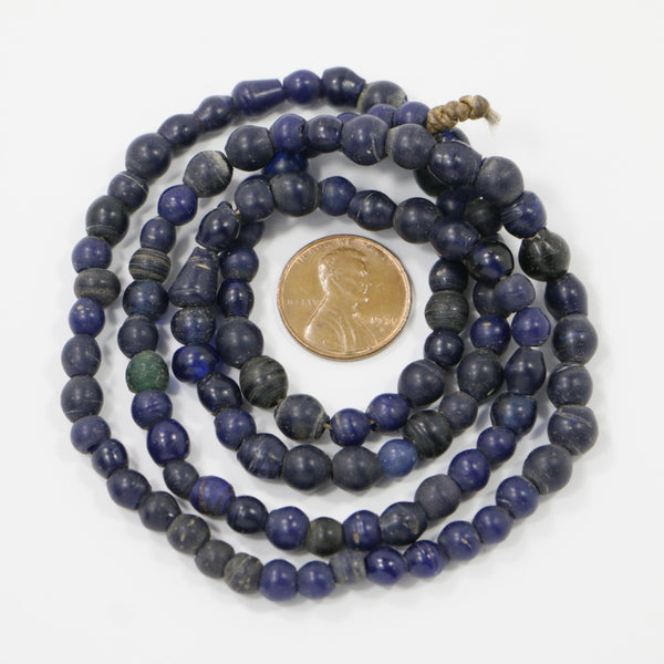 Black, Vintage Would Glass Beads from Africa, 6-7mm Diameter on 25-inch Strand