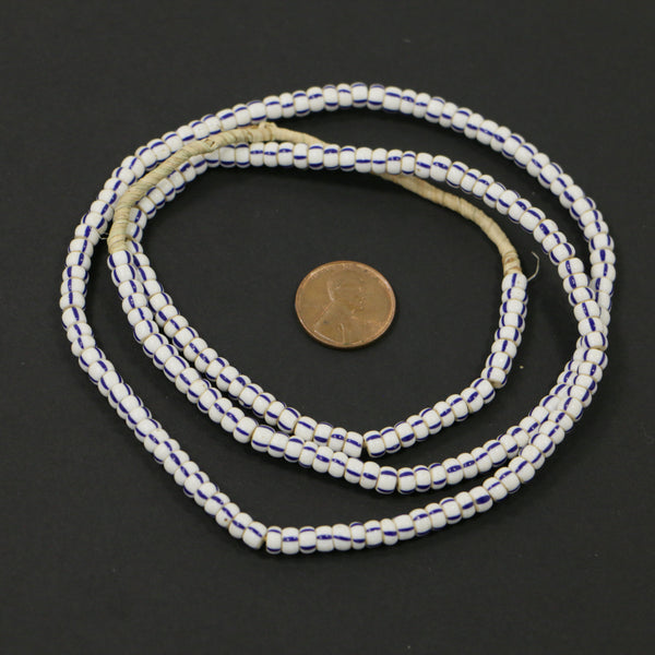 Seed Beads, Vintage, White with Black Stripes, 5mm Diameter on 24-inch Strands