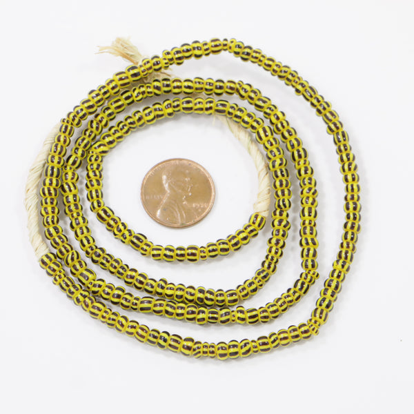 Seed Beads, Vintage, Yellow with Black Stripes, 4mm Diameter, 24" Strand