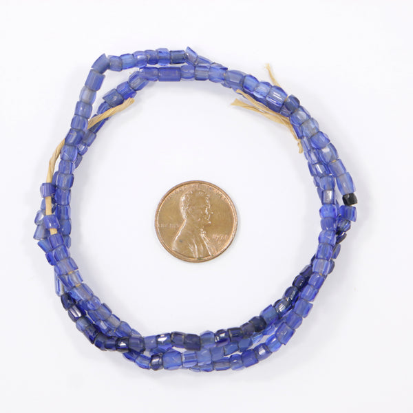 Russian Blue Beads, Very Rare Micro Size 4x4mm on 21-inch Strand