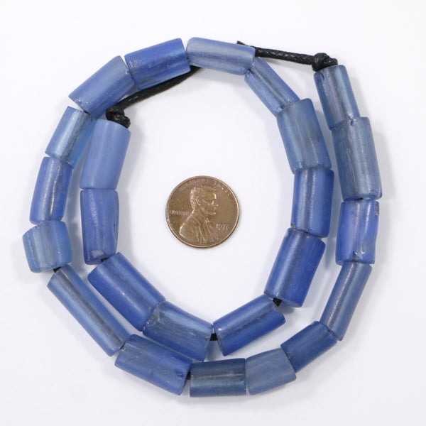 Blue, Antique Tubular Beads, Known as Cori, Most 10mm Diameter x 20mm long, 15-inch Strands