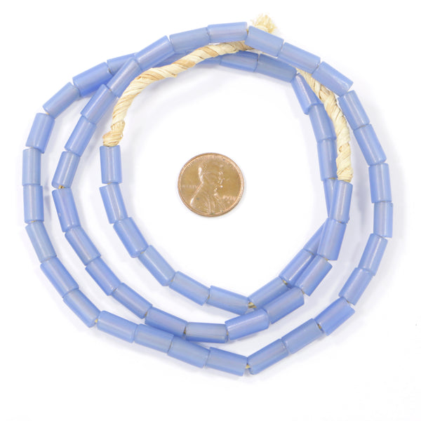 Blue, Vintage Cylindrical Translucent Glass "Fulani" Beads, 10x5mm on 24-inch Strands