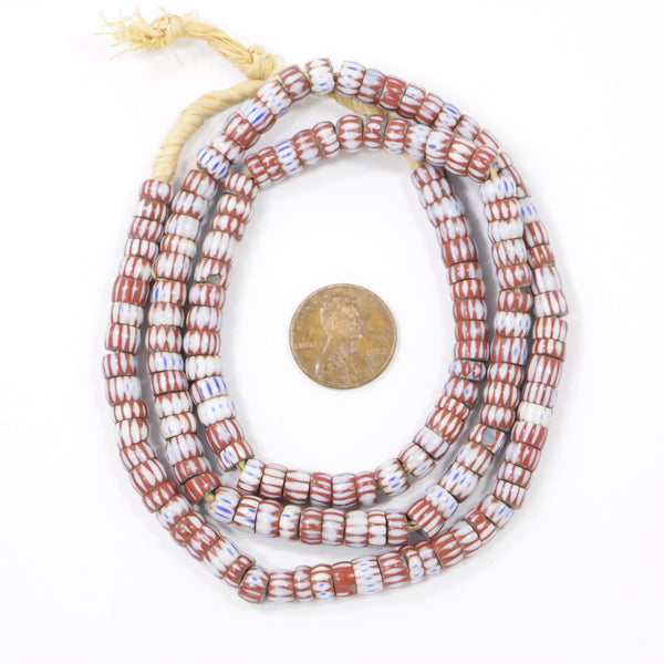 Awale, Chevron Type Bead in Light Blue with Brown, 4x7mm on 23-inch Strand