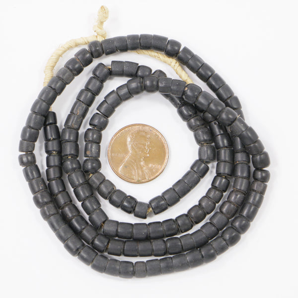 Black Matte Beads, 4x5mm Short Cylinders with Rounded Ends on 23-inch Strands