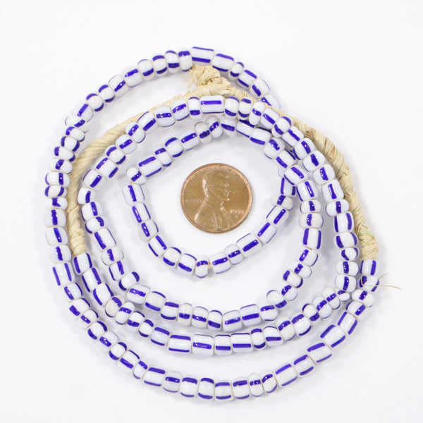 Seed Beads, Vintage, White with Blue Stripes, 5-6mm on 24-inch Strands