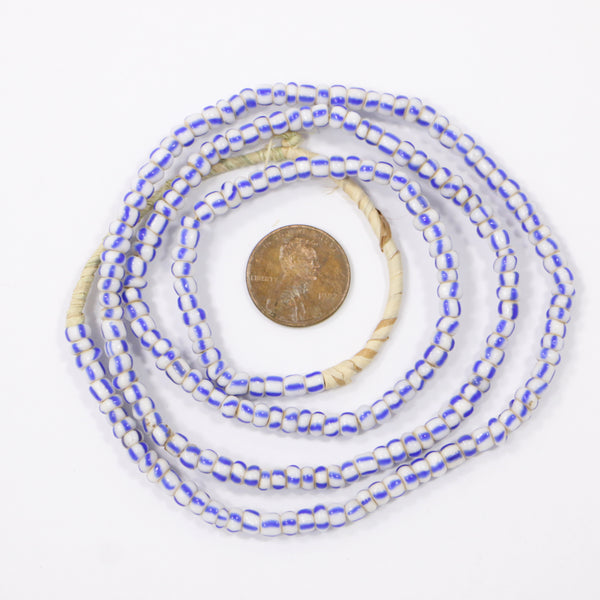 Seed Beads, Vintage, White with Royal Blue Stripes, 4mm on 24-inch Strands